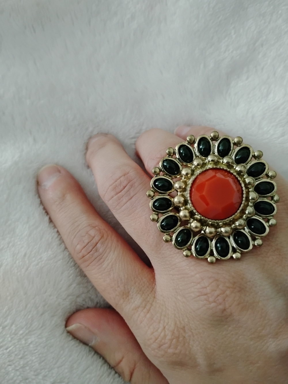 Stretch Boho Large Statement Faux Coral Flower Adjustable Retro Ring NWT